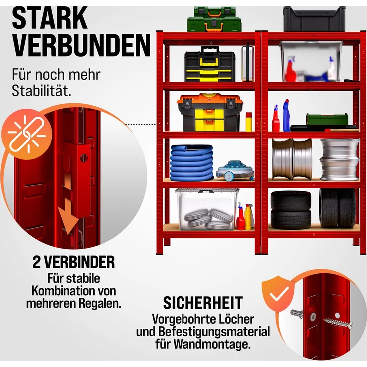 MONZANA® 2x Schwerlastregal 180x90x40cm rot 1750kg – Bild 4
