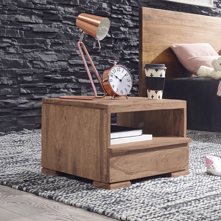 Nachttisch Massivholz Nachtkommode 30 cm 1 Schublade Ablage Nachtschrank Landhausstil Echtholz Farbe wählbar