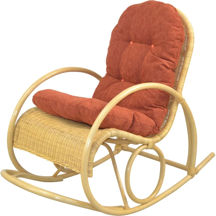 Schaukelstuhl aus Rattan handgefertigt, beige, Kissen terra – Bild 1