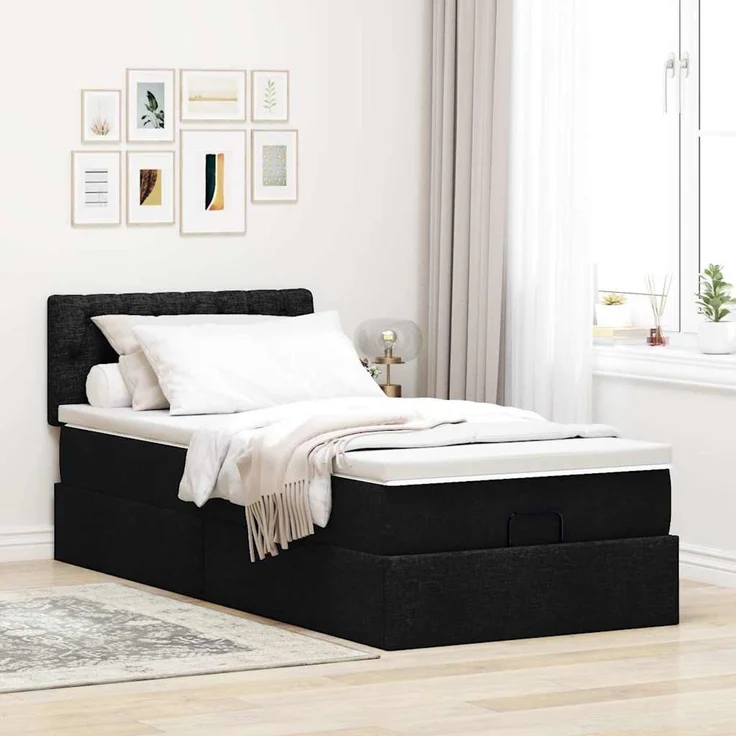 vidaXL Ottoman-Bett mit Matratze & LEDs Schwarz 90x200 cm Stoff 3312362 – Bild 4