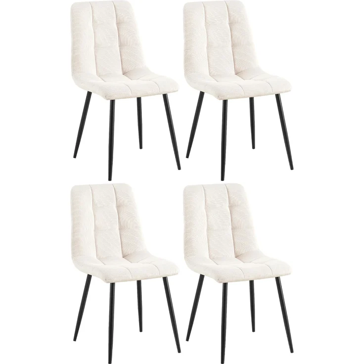 CLP 4er Set Esszimmerstuhl Tilde gepolstert mit Rückenlehne bis 150 kg belastbar,Farbe:creme;Material:Cord – Bild 1