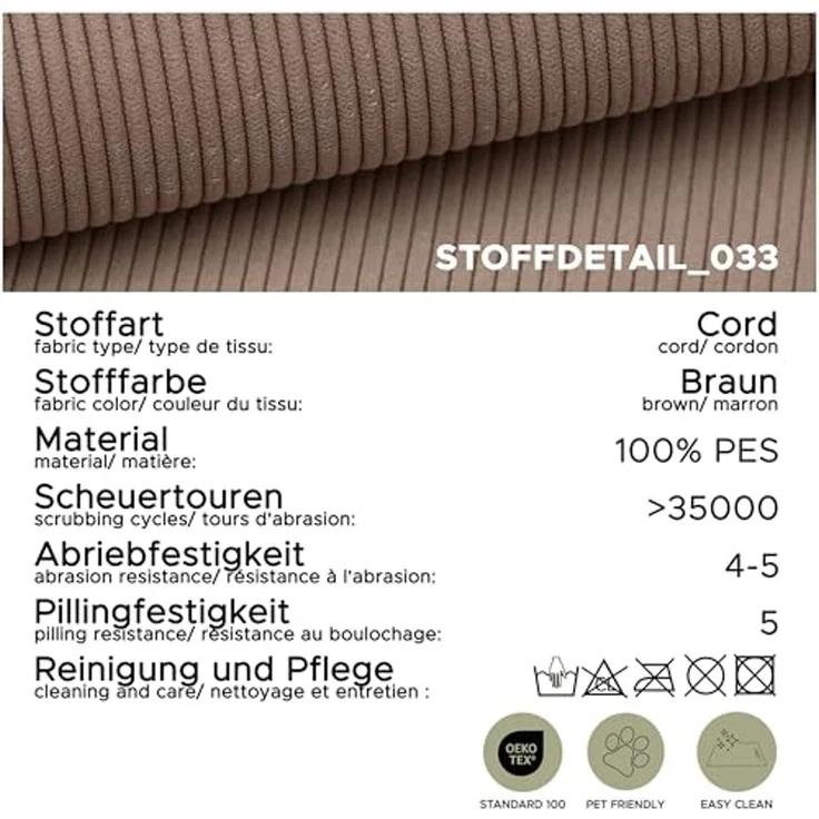 Ecksofa (B/H/T: 361x87x202 cm) in Braun-beige – Bild 7