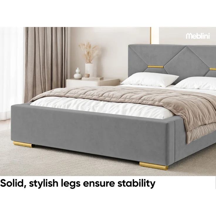 MEBLINI Polsterbett 180x200 ohne Lattenrost ohne Matratze – LIZZY – Grau Samt – Doppelbett ohne Bettkasten - Stauraumbett - Kopfteil Bett ohne Stauraum – Bild 5
