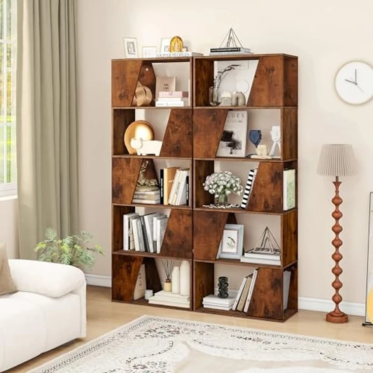 YITAHOME Bücherregal, 5-stöckiges hohes Standregal, industrielles Bücherregal, bodenstehendes Regal, Lagerregal mit offenen Regalen für Wohnzimmer, Schlafzimmer, Heimbüro, Vintagebraun – Bild 3