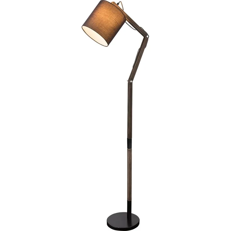 Stehlampe, Holz, Textil, grau, schwarz, beweglich, H 157 cm