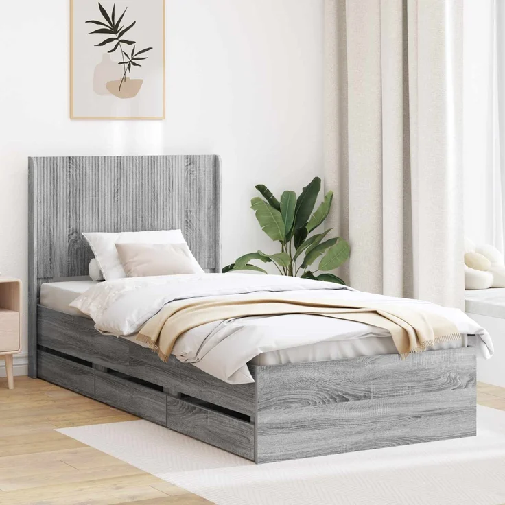 vidaXL Bettgestell mit Stauraum und Kopfteil Sonoma-Grau 100 x 200 cm 3413976 – Bild 1