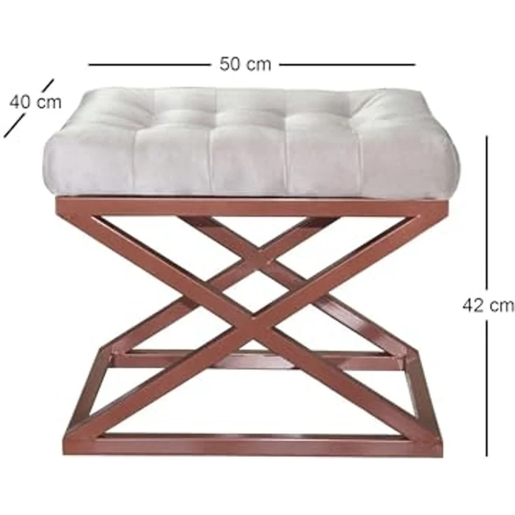 Atelier Del Sofa Stylish Pouffe with Metal Frame, 50 x 42 x 40 cm | 100% Polyester Babyface Fabric, Copper & White | Perfect for Modern Living Spaces – Bild 2