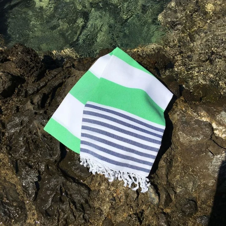 Mijolnir 'Sultan - Dark Blue, Green' Fouta (Strandtuch), Dunkelblau / Grün, 100 x 180 cm – Bild 2