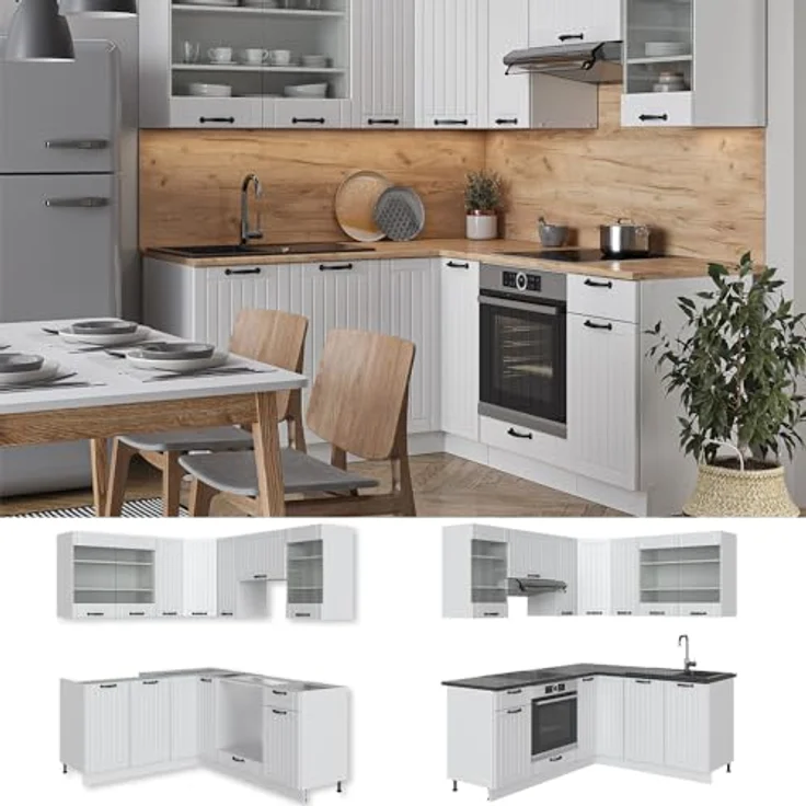Vicco Fame-Line Eckküche, Creme/Weiß, L-Form, Holzwerkstoff, 190x82x60 cm, ohne Geräte – Bild 8