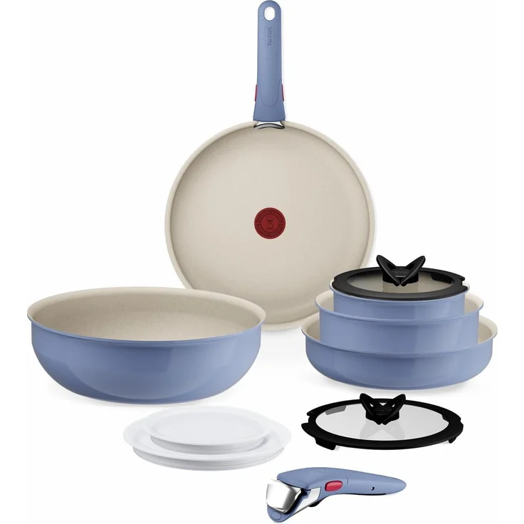Tefal Ingenio Serenity Kochgeschirr-Set 11-teilig, Mineralia Antihaftversiegelung, platzsparend, stapelbar, für alle Herdarten, spülmaschinengeeignet, Blue Salt, L829SB04