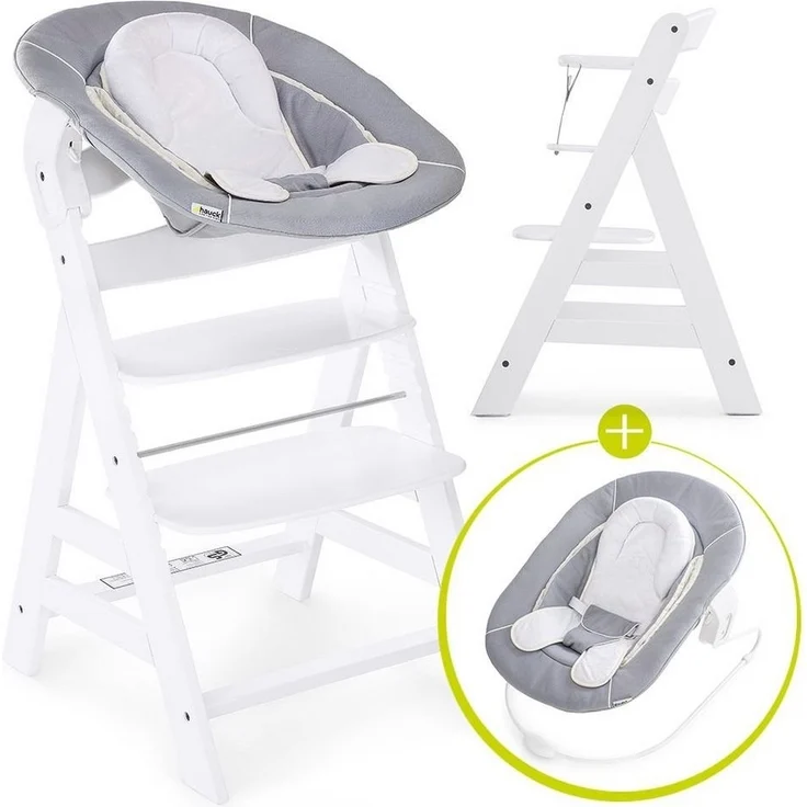 Hauck Hochstuhl Alpha Plus White Newborn Set (Set), Holz Babystuhl ab Geburt mit Aufsatz für Neugeborene höhenverstellbar – Bild 5