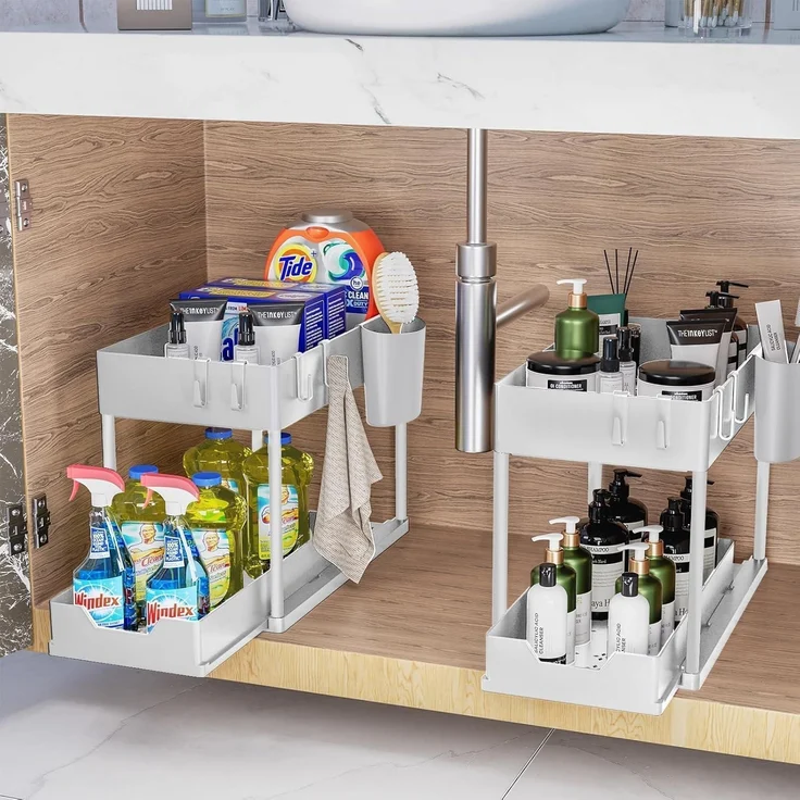 2er Set Puricon Unter Waschbecken Regal - 2 Etagen Küchenarbeitsplatte Organizer – Bild 2