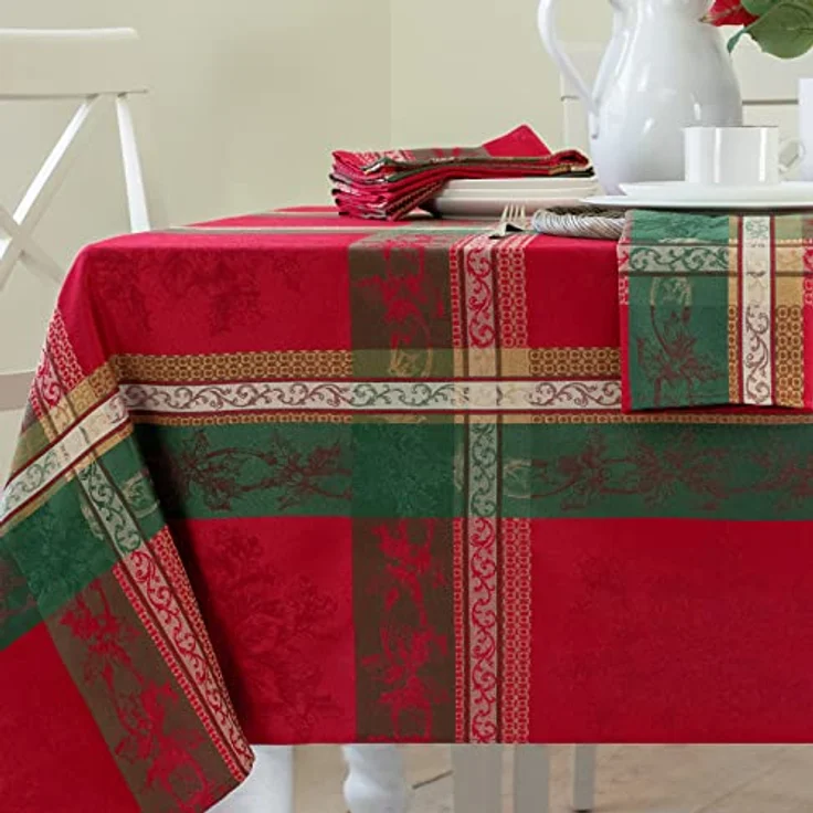 Benson Mills Holiday Legacy garngefärbte Jacquard-Tischdecke, Feiertags-, Winter- und Weihnachts-Tischdecke (Mehrfarbig, 132,1x177,8 cm, rechteckig) – Bild 2