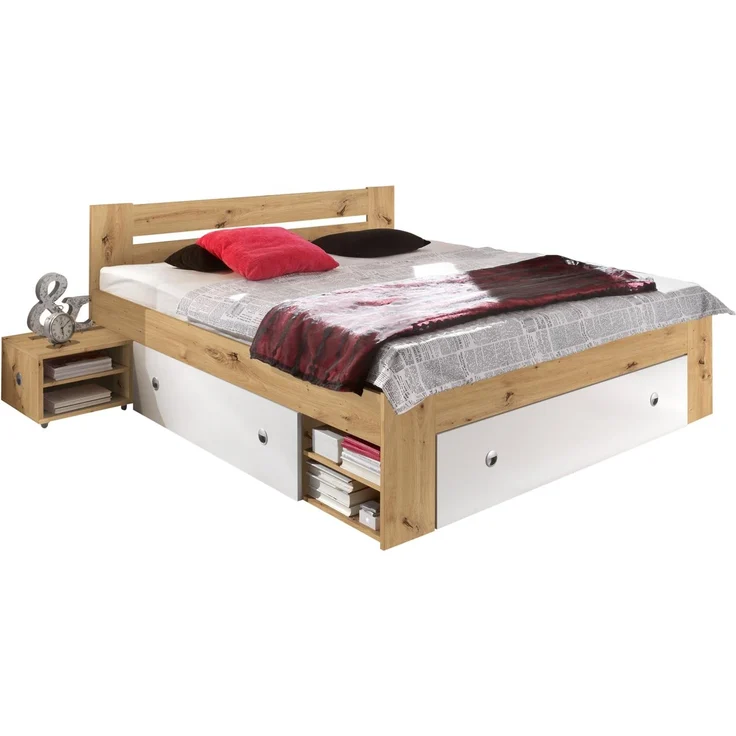 Stauraumbett >Robina< in Artisan Eiche Nachbildung / Weiß - 145x86x204cm (BxHxT) – Bild 5