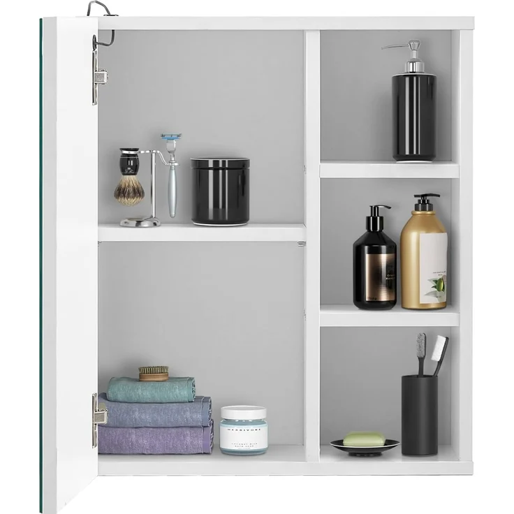 TUKAILAI Spiegelschrank Bad mit Beleuchtung, Badschrank mit Spiegel mit 3 Offenes Ablagen, Badezimmerschrank mit Verstellbarer Ablagen für Badezimmer 45 x 17 x 52 cm – Bild 6