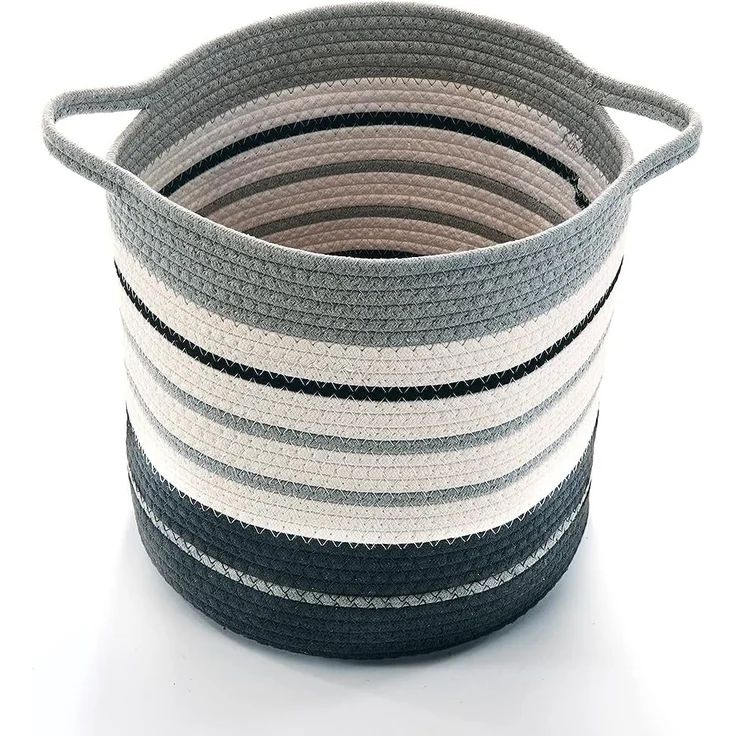 Kobolo Aufbewahrungskorb Baumwollkorb in grau und schwarztönen mit Griffen – Bild 7