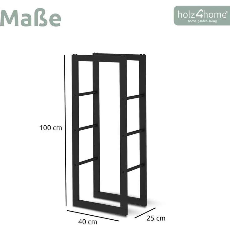 Kaminholzregal - Metall, Schwarz - BHT 40 x 100 x 25cm – Bild 7