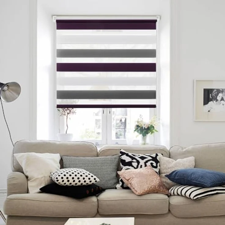 Deswell Doppelrollo Klemmfix ohne Bohren Weiß-Grau-Lila B60 x H130 cm (Stoffbreite 56cm) Rollos für Fenster ohne Bohren für Fenster mit Lichtdurchlässig & Verdunkelnd/Höhe Stufenlos Verstellbar – Bild 8
