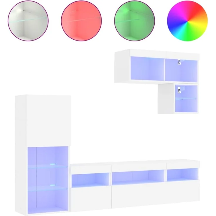 vidaXL 6-tlg. Wohnwand mit LED-Beleuchtung Weiß Holzwerkstoff 3216732 – Bild 2
