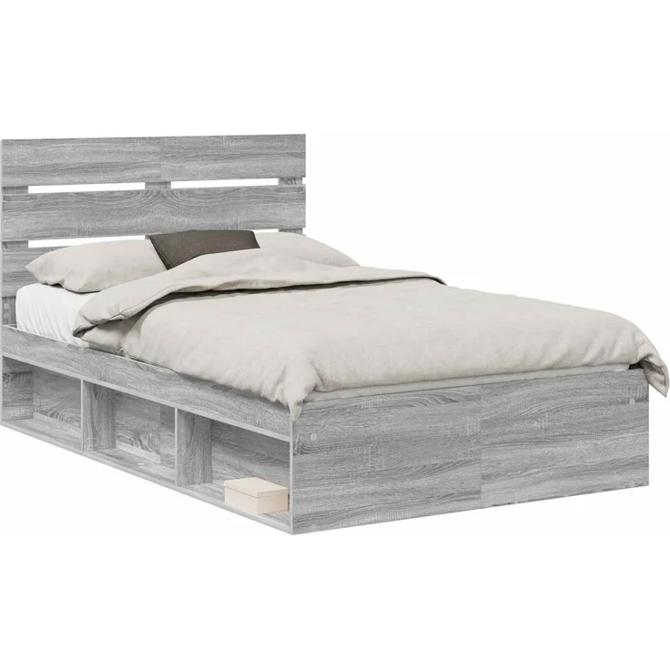 vidaXL Bettrahmen Graues Sonoma 135 x 190 cm Massives Kiefernholz 3411757 – Bild 1