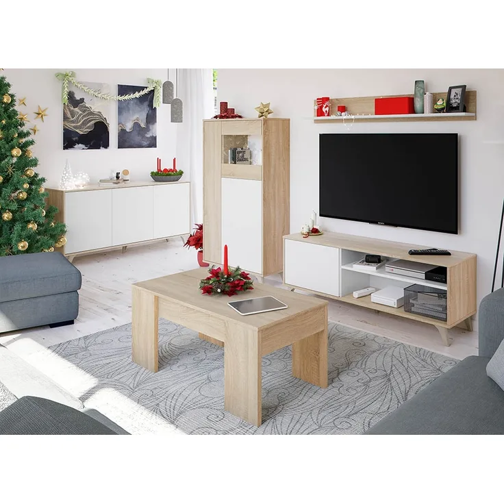 Wohnzimmer-Set >KIKUA PLUS< (4-Teilig) in Canadian Eiche/Artik Weiß - 135x50x40 (BxHxT)