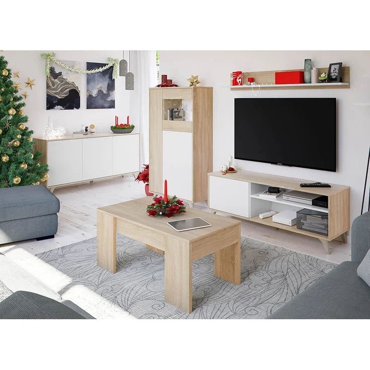 Wohnzimmer-Set >KIKUA PLUS< (4-Teilig) in Canadian Eiche/Artik Weiß - 135x50x40 (BxHxT) – Bild 1