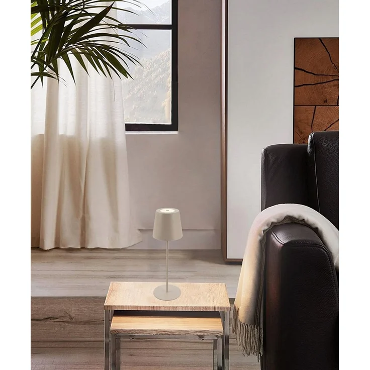 TRANGO LED Tischleuchte, Beige LED Tischlampe 2017-03C kabellos & Touch stufenlos dimmbar 3 Watt 2700K warmweiß IP44 Spritzwassergeschützt Tischleuchte Akku Aufladbar, für Schlafzimmer Garten Restaurant Bar Terrasse Camping – Bild 2