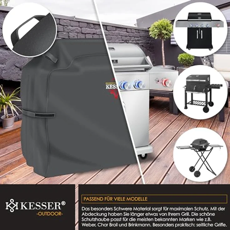 KESSER® Premium BBQ Grillabdeckung Gasgrill Grillhaube Abdeckung Wetterfest - für Weber, Brinkmann, Char Broil Grill Abdeckhaube Schutzhülle | 600D Oxford- Gewebe Reißfest Anthrazit, 132 x 66 x 109 cm (BxTxH) – Bild 7