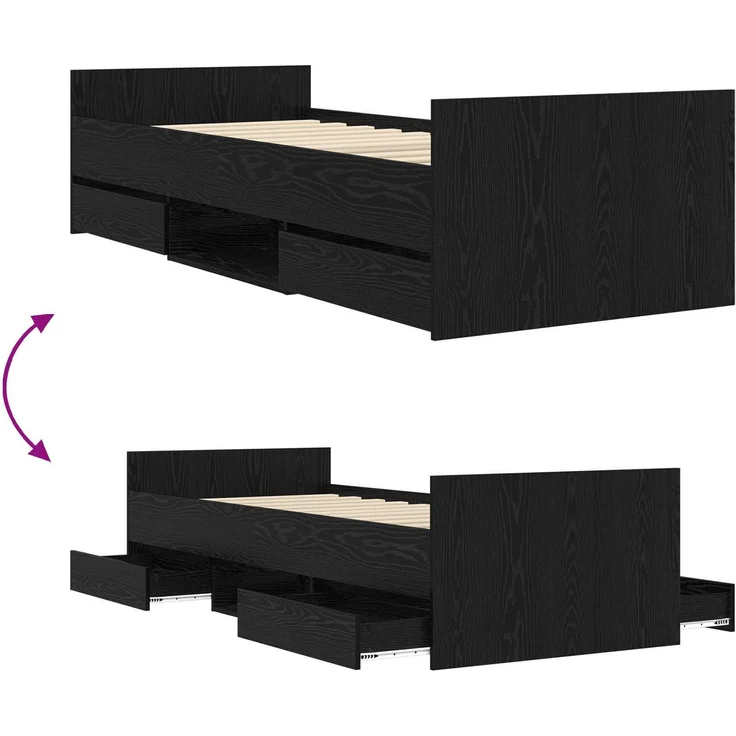 vidaXL Bettrahmen mit Schubladen Schwarze Eiche Holzwerkstoff 3429515 – Bild 8