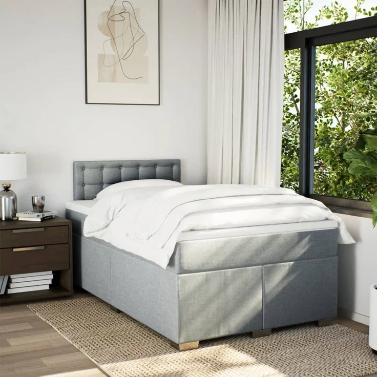 vidaXL Boxspringbett mit Matratze Hellgrau 120x200 cm Stoff 3288169 – Bild 4