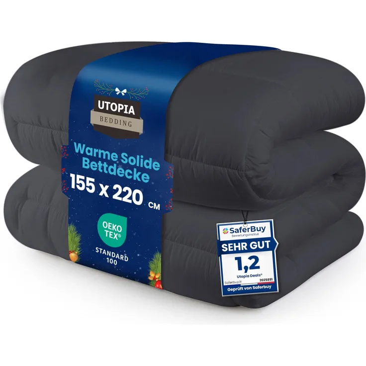 Utopia Bedding Bettdecke 155x220 cm, Ganzjahresdecke 370 GSM Füllung, atmungsaktive Schlafdecke, Steppdecke, Super Weiche Kuschelige (Grau)