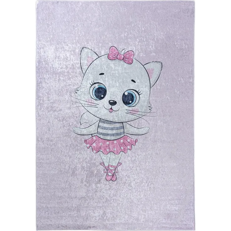 Mazovia Kinderteppich Kinderteppich Kinderzimmerteppich Katze, 80 x 150 cm, Kurflor, Waschbar in Waschmaschine, Höhe 5 mm, Rutschfest