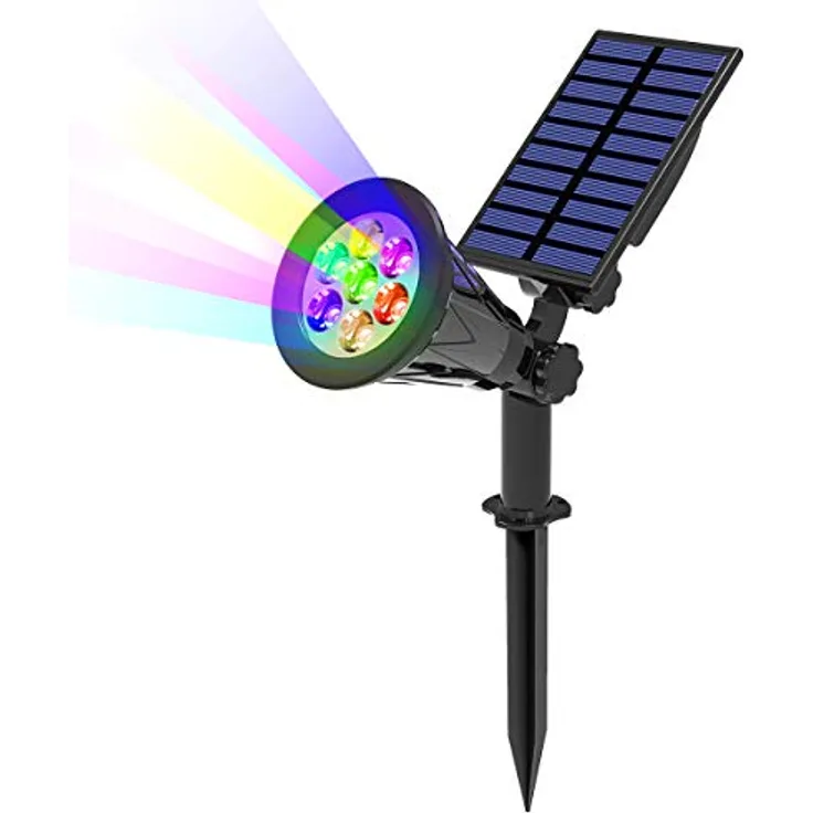 T-SUN RGB Solar Gartenleuchten, 7 LED Farbwechsel Strahler, IP65 wasserdicht, 8 Modi, 2-in-1 Installation für Außenbereich