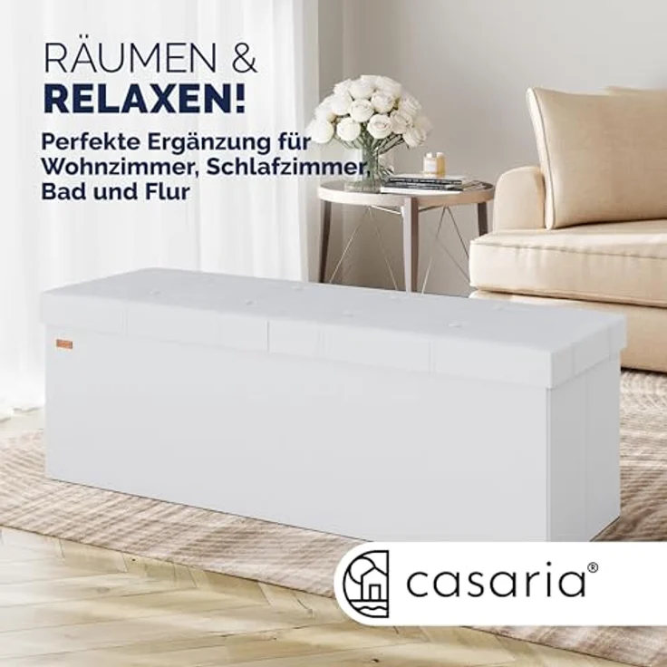 Casaria Sitztruhe, Deckel Klappbar Gepolstert Faltbar Kunstleder 130L Flur Schlafzimmer – Bild 5