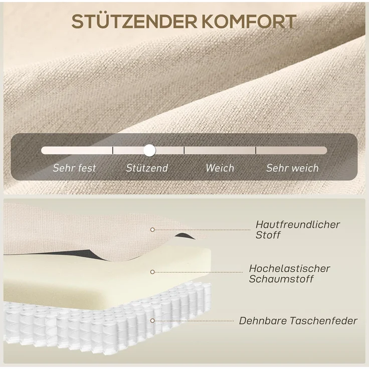HOMCOM 2-Sitzer mit Massivholzbeine, Leinenoptik, Couch 1 Teile, für Wohnzimmer, Schlafzimmer, Beige – Bild 5