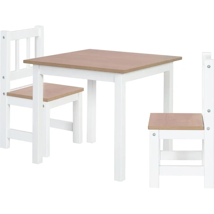 roba Kindersitzgruppe 'Woody' - 2 Kinderstühle & 1 Tisch - Holzdekor - Weiß