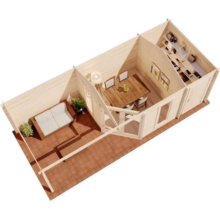 Alpholz 5-Eck Gartenhaus Liwa mit Anbau Gartenhaus aus Holz Holzhaus mit 28 mm Wandstärke inklusive Terrasse Blockbohlenhaus mit Montagematerial – Bild 3