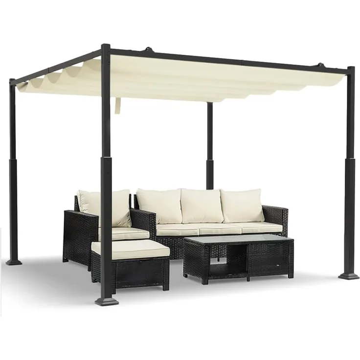 VOUNOT® Pergola Gartenpavillon 3x3 m Wasserdicht Stabil Winterfest, Metall Garten Pavillon mit freistehender Terrassenüberdachung, Sonnenschutz für Garten, Terrasse & Balkon, Dunkelbeige
