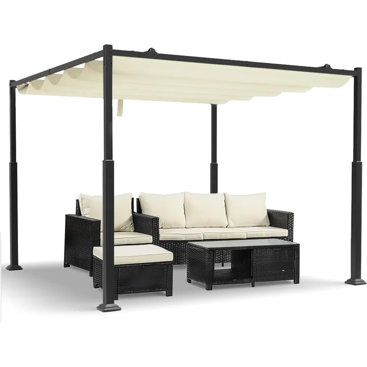 VOUNOT® Pergola Gartenpavillon 3x3 m Wasserdicht Stabil Winterfest, Metall Garten Pavillon mit freistehender Terrassenüberdachung, Sonnenschutz für Garten, Terrasse & Balkon, Dunkelbeige
