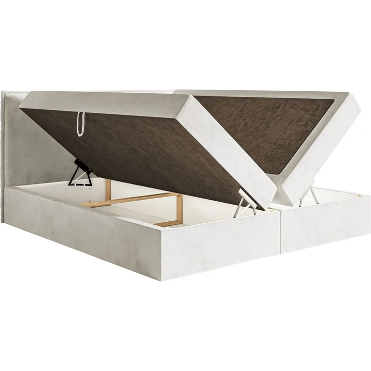 Selsey 'Softie' Boxspringbett 160x200 cm mit Topper und Stauraum, Velours wasserabweisend, Greige – Bild 4