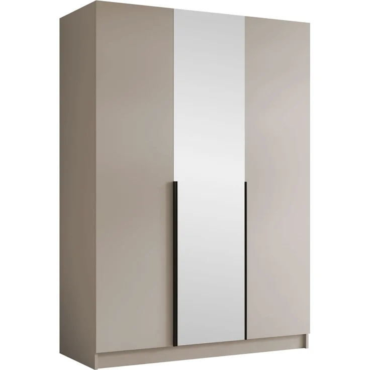 Mirjan24 'Cikzori' Kleiderschrank mit Einlegeböden und Kleiderstange, 3-türig, Laminatplatte, 215 x 58 x 150 cm, Cashmere / Schwarz, mit Spiegeltür – Bild 1
