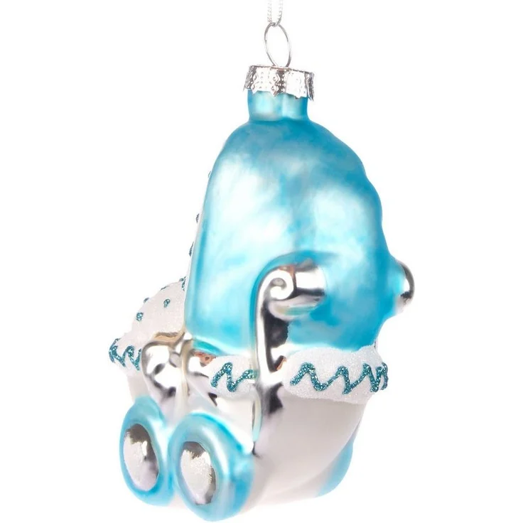 BRUBAKER Weihnachtsbaumkugel Kinderwagen - Baby Weihnachtskugel aus Glas - Handbemalte Figur (1 St), Kinder Christbaumschmuck für Jungen und Mädchen - Christbaumkugel – Bild 3