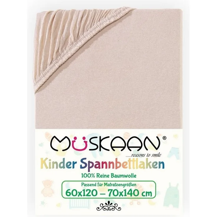 Müskaan Spannbettlaken Kinder Spannbetttuch 60x120 - 70x140 cm Bettlaken Tuch 100% Baumwolle, Jersey, Gummizug: Rundumgummizug, Matratzen Bezug bis 12cm Matratzenhöhe