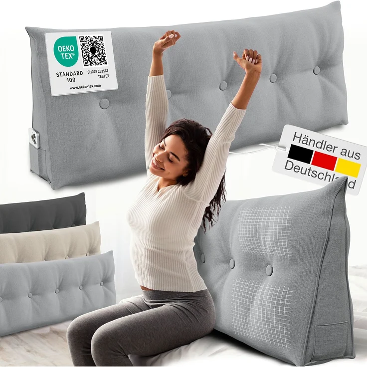 ELONEO Rückenkissen Bett- und Rückenstützkissen >Grau< 140cm – Bild 1