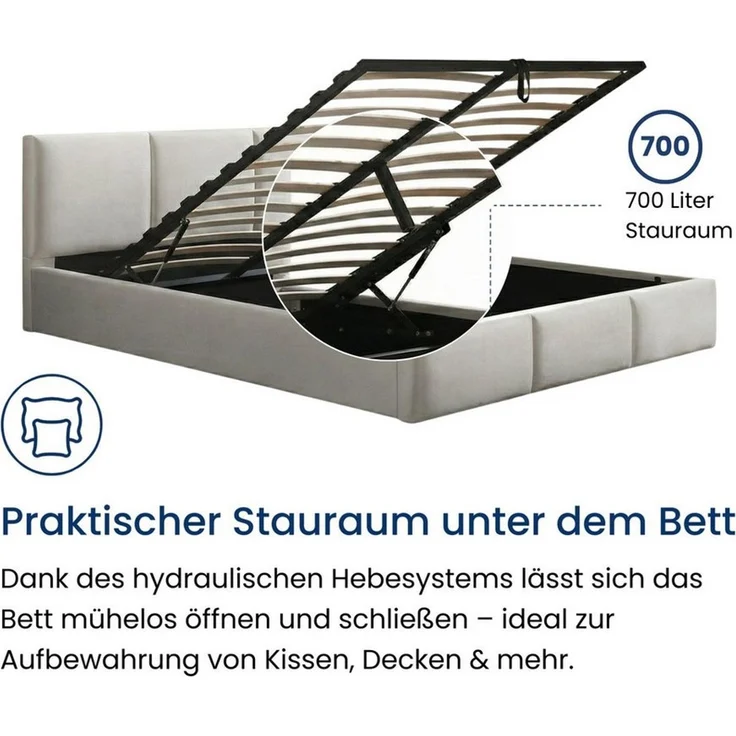 Home Collective Polsterbett Bett 140x200/160x200 Doppelbett Bettgestell mit Lattenrost & Stauraum, mit Stauraum mit Bettkasten 140x200 cm in beige samt – Bild 3