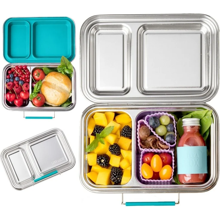 LEKKABOX Lunchbox DUO Edelstahl Brotdose, 2 Fächer - Kinder Bento Box Lunchbox, 2 auslaufsichere Fächer dank der herausnehmbaren Silikondichtung – Bild 5