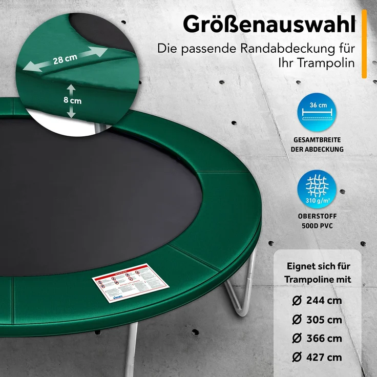 KIDUKU® Trampolin Randabdeckung Grün Ø366 cm Federabdeckung reißfest Randschutz – Bild 6