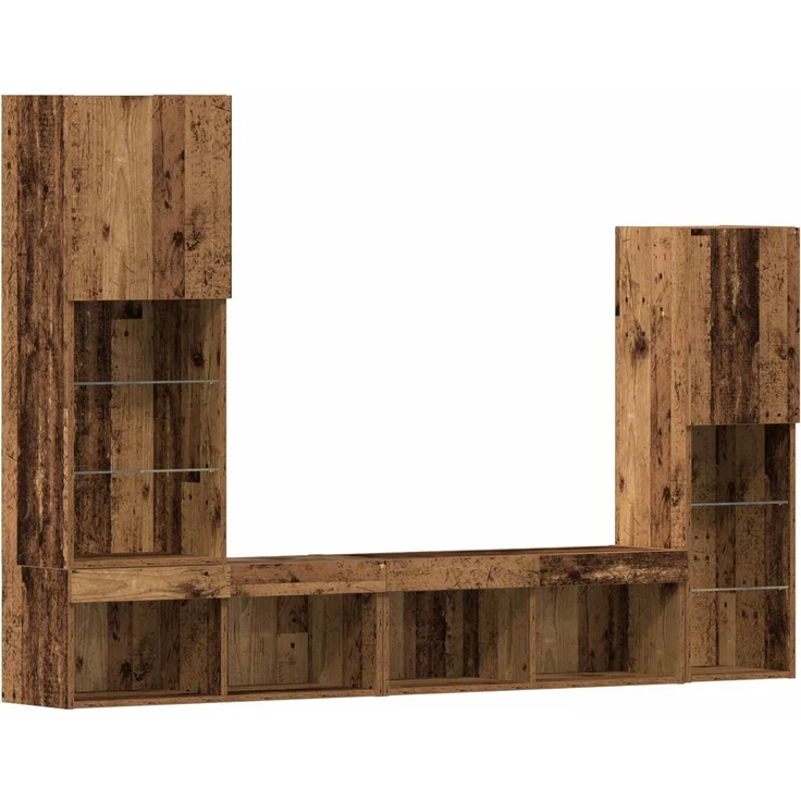 vidaXL TV-Schränk mit LED-Lichtleisten 4 pcs Altholz Holzwerkstoff 3334389 – Bild 7