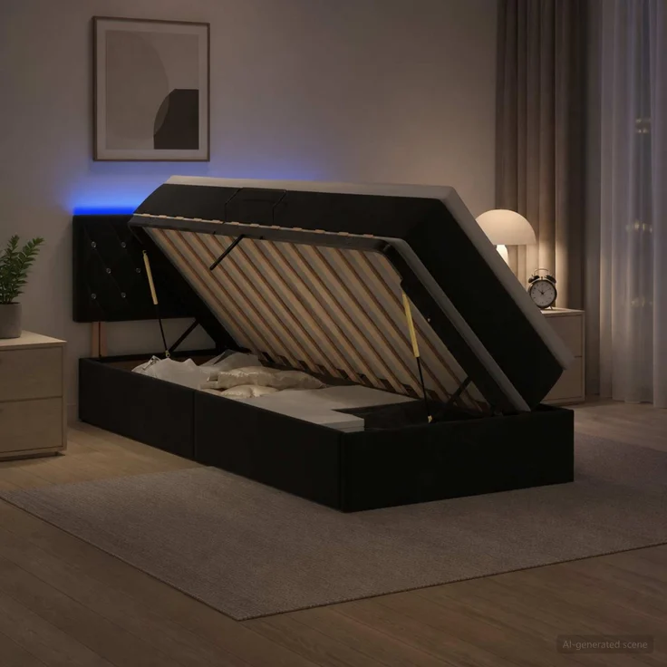 vidaXL LED-Speicherbett mit Matratze Schwarz 90 x 200 cm Samt 3459164 – Bild 4