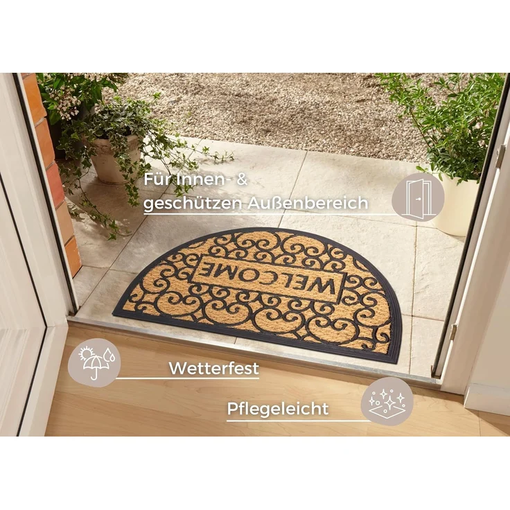 HANSE Home Fußmatte Welcome, Türmatte, halbrund, Höhe: 8 mm, Kokos, Gummi, Schmutzfangmatte, Outdoor, Rutschfest, Innen, Kokosmatte – Bild 4